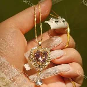 Gorgeous Heart-shaped Necklaces with Pink Gemstones! Perfect for daily outwear