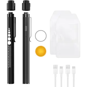 2 Rechargeable Pen Lights with Pupil Gauge, Ruler & 2 Pocket Protectors, LED Penlights for Nurse Doctor, Warm/White Light, USB-C Rechargeable Penlight Flashlight for Nursing Student