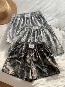 3 Pcs Vintage Street Withered Branch Camo Print Loose Fit Sporty Shorts, Summer Casual Style, Moderate Fabric Thickness, Comfortable Wear, Camouflage Athletic Shorts