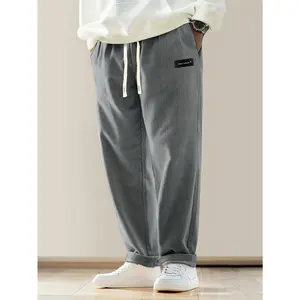 1-Pack Men's Corduroy Casual Pants: Drawstring waist, back pockets, stylish lettering label—perfect for everyday wear
