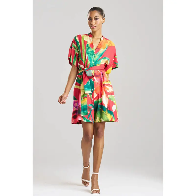 NATORI Mallorca Printed Cotton Silk Dress