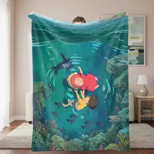 Ocean Dream Flannel Underwater Adventure Print Blanket, Soft Cozy Plush Outdoor Beach-Themed Throw, Breathable Lightweight Warm for Sofa Bed, Ideal Gift for Friends Family, Outdoor Blankets, Beach-Themed Blankets