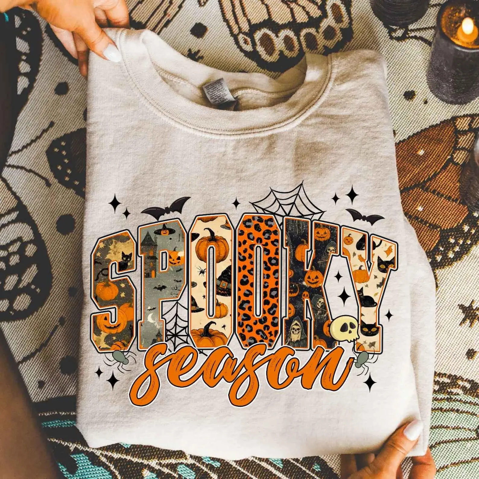 Gildan Spooky Season Sweatshirt, Cozy Season Crewneck, Spooky Halloween Sweatshirt, Cute Graphic Top, Halloween Gift