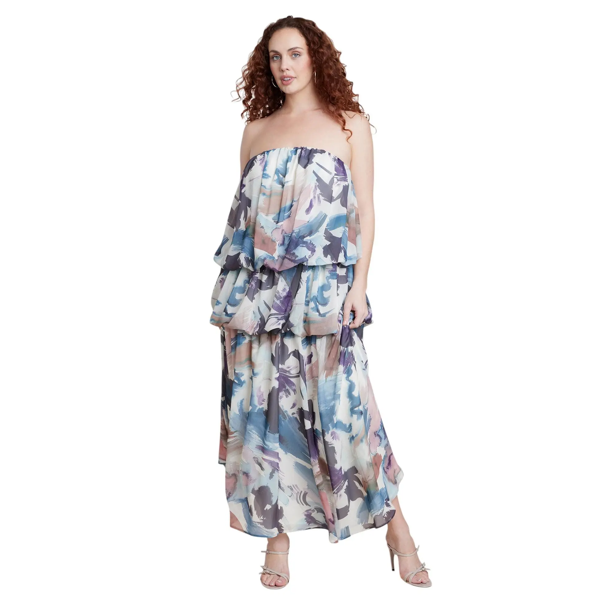 ELOQUII Women's Plus Size Strapless Bubble Maxi Dress