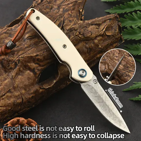 【DealsforYouDays】Damascus Steel Foldable Pocket Knife - Sharp Drop Point Metal Blade, Ergonomic Resin & Steel Plate Handle, Portable Tool Accessories, Compact, Pocket-size Power, Trail-ready Tool, Hiking, EDC Gift