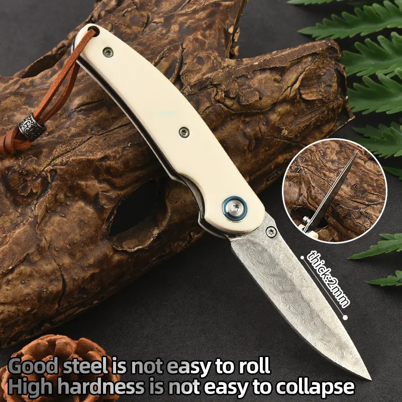 【DealsforYouDays】Damascus Steel Pocket Folding Knife - Sharp Drop Point Blade, Ergonomic Resin & Steel Plate Handle, Compact EDC Tool, Ideal for Outdoor Camping, Hiking, Fishing, Perfect for Gifting, Durable & Easy to Carry multifunctional folding knife