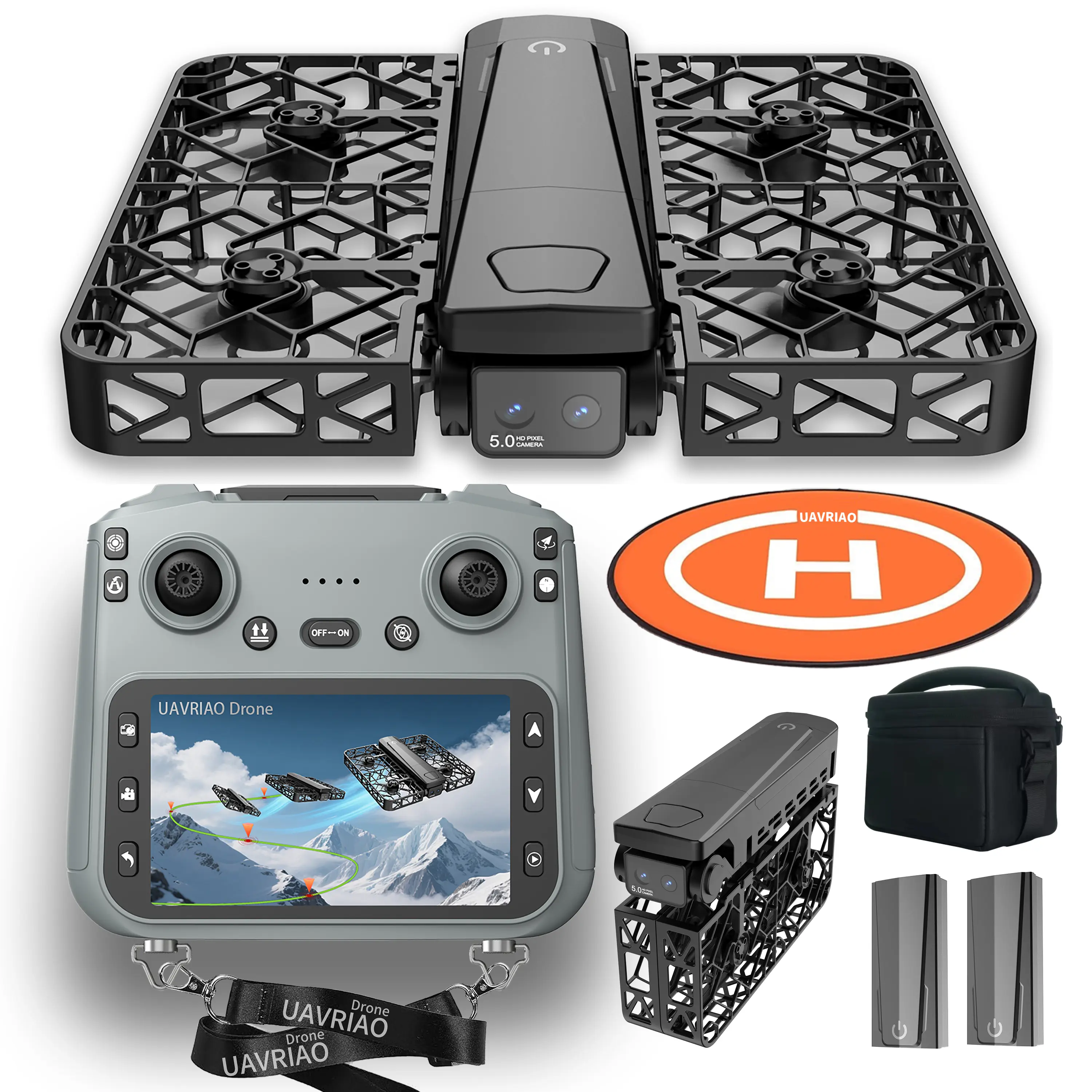 UAVRIAO Foldable Pocket Mini Drone with 2K Camera, Protection, Cool Gadgets, Auto Follow, Selfie Function, Gesture Control, Smart Flight Paths, 1-Click Takeoff/Landing, Stunt Mode, Durable Portable RC Drone for Beginners
