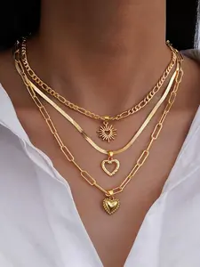 Women's Elegant Heart Design Layered Necklace, Multilayer Necklace, Fashion Jewelry for Party, Daily Clothing Decor, Trendy All-match & Exquisite Jewelry for Birthday Gift, Necklace Set