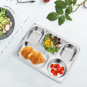 Stainless Steel Dining Plate, 4/ 5 Compartments Fast Food Serving Tray, Household Dining Plate, Kitchen Supplies