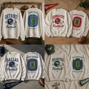 Vintage Football Stadium Sweatshirt, Retro Game Day Graphic Sweater, 2-Sided Sports Fan Shirt, Unisex Cotton Football Top, Classic Style
