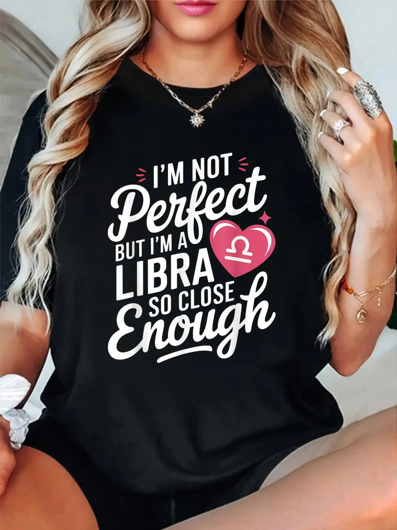 100% Cotton T shirts Libra Zodiac Sign Birthday Horoscope Astrology T-Shirt Breathable & Comfort Fit Tee Women,Short Sleeve Crew Neck Top for All Seasons,Graphic Tees Women Tops