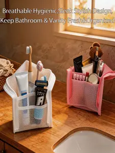 2 Pcs Standing Toiletry Bag, Foldable Clear Hanging Travel Cosmetic Bag, Large Capacity Waterproof Eva Organizer for Toothbrush & Toiletries