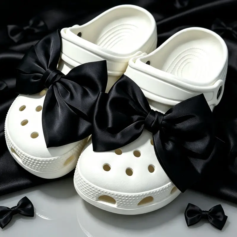 Women's 2Pcs Black Satin Bow Shoe Charms - Detachable Gift Bow Decorations, DIY Clog Embellishments, Summer Footwear Accessories (Shoes Not Included), Gift Bow Shoe Decoration Charms