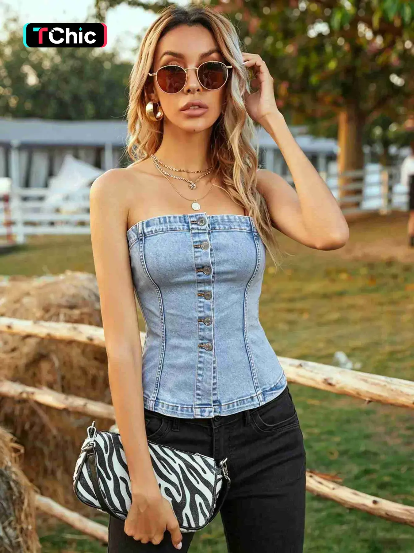 Women's Elegant Chic Casual Summer Sleeveless Camisole Top, Cami Tops, Vintage Denim Material, Front Button Back Elastic Rope, Slim Fit, Waist Cinching Design, Casual Style