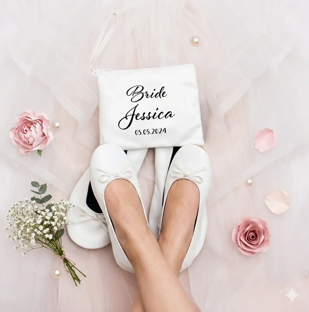 Custom Rollable Ballet Flats for Bride – Personalized Wedding Reception Shoes