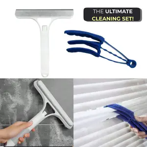 2PCS Window & Blind Cleaning Tool Set – Glass Wiper Squeegee and Dust Cleaner Brush for Home, Bathroom, Kitchen & Office