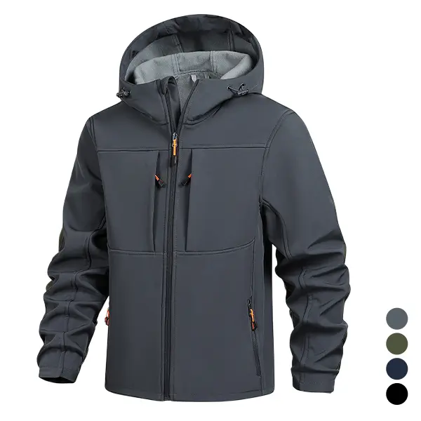 Men's Tactical Softshell Jacket, Outdoor Fleece Lined Windbreaker, Multi-Pocket Waterproof Sports Coat, Hooded Training Parka, Durable Casual Streetwear for Autumn and Winter