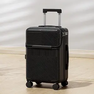 20 Inch Carry On Luggage with Spinner Wheels, Front Open, PC Hard Shell Suitcase with USB Port, Lightweight Travel Luggage Airline Approved