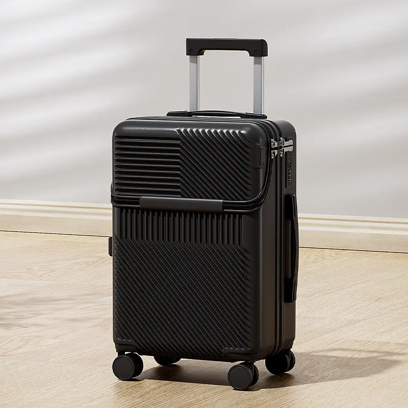 20 Inch Carry On Luggage with Spinner Wheels, Front Open, PC Hard Shell Suitcase with USB Port, Lightweight Travel Luggage Airline Approved