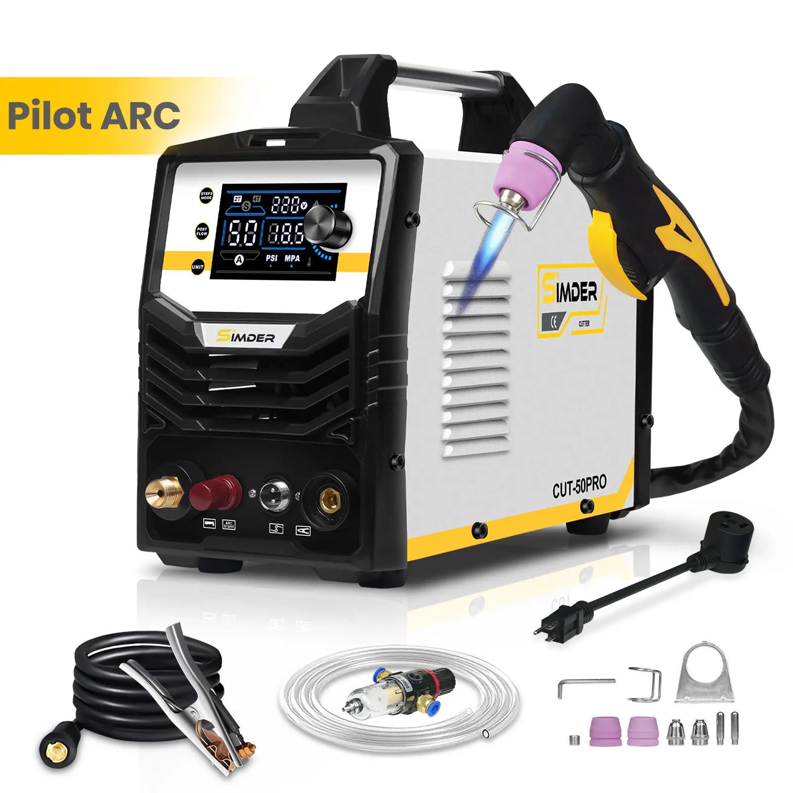 S SIMDER Plasma Cutter 110V/220V 50A Non-Touch Pilot Arc CUT-50PRO Plasma Cutter Machine Large LED Display and 2T/4T, 3/4 inch Maximum Cut, IGBT Inverter Cutter for Repair, Metal Fabrication, Beginner, DIY