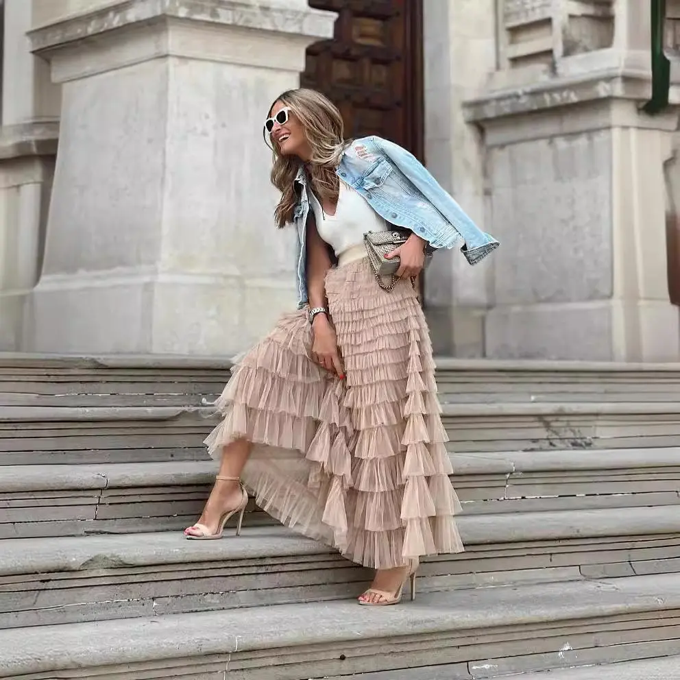 Womens Long Maxi Tulle Skirt A Line Ruffle Mesh High Waisted Tiered Layered  Skirts Petticoat - TikTok Shop