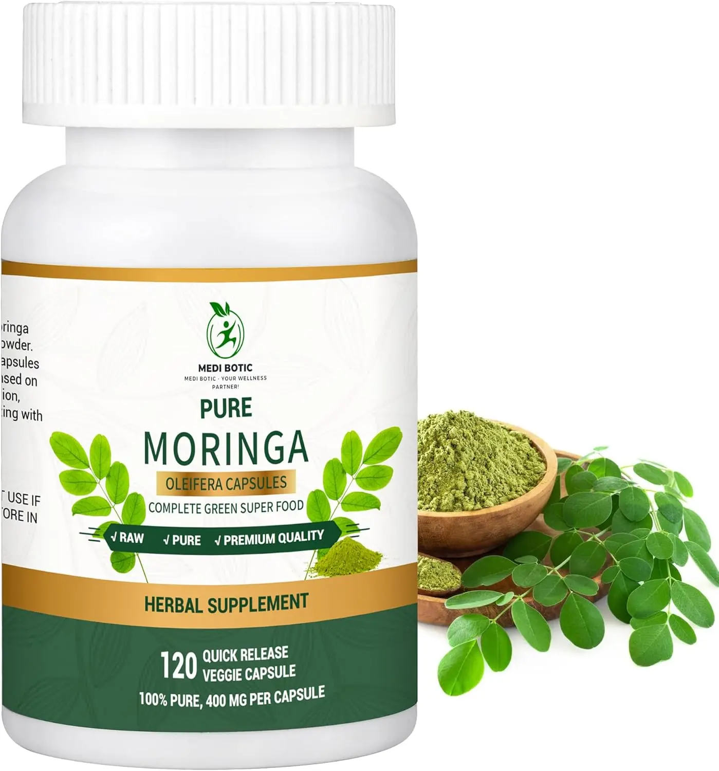 Moringa Capsules 800mg 120 Pure Capsules for Energy Immune Support Gut Health & Powerful Green Superfood Rich in Antioxidants Essential Vitamins & Amino Acids Non-GMO Gluten Free Healthcare Natural