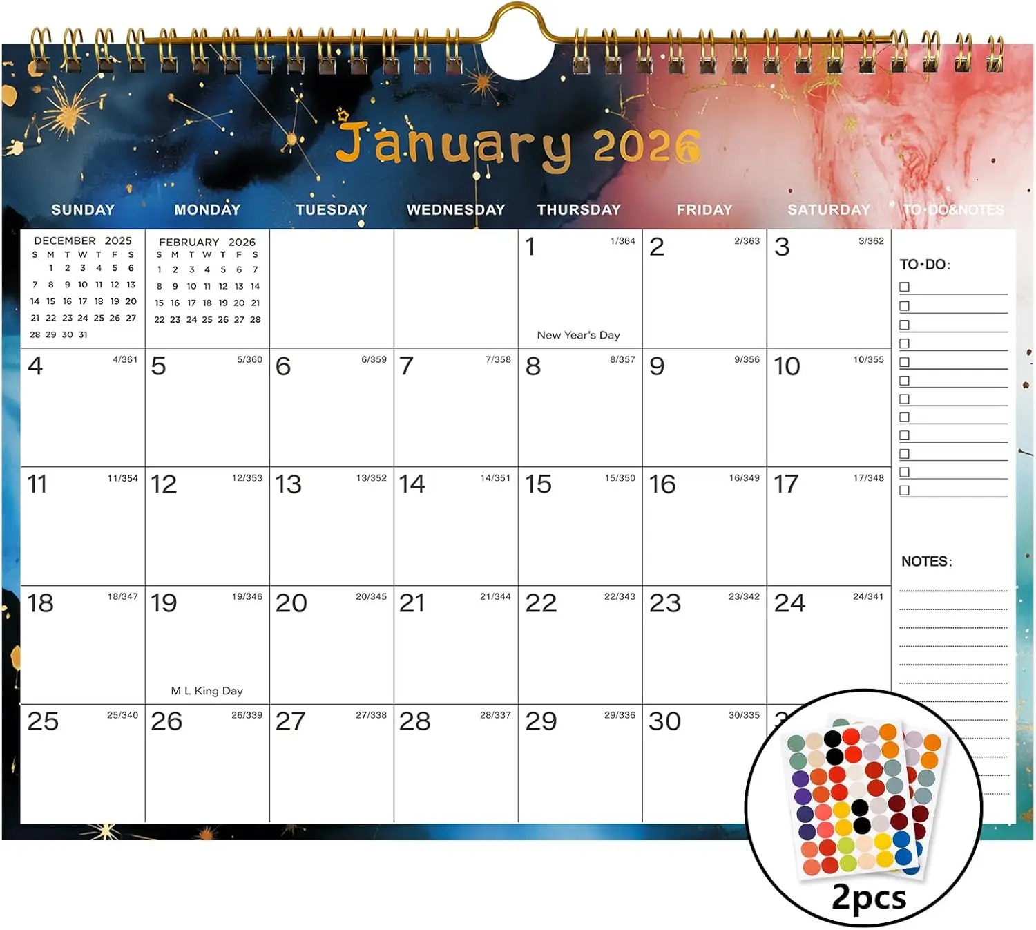 2026-2027 Wall Calendar - Includes January 2026 to June 2027, 18-Month Paper Wall Calendar 11 x 8.5 Inches.Thick Paper with Julian Dates and Block for  Year and Christmas Holidays To-dos  Notes (I)