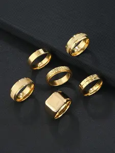6pcs Mens Tone Stainless Steel Ring Set, Rhombus Decor Fashion Jewelry for Daily Wear