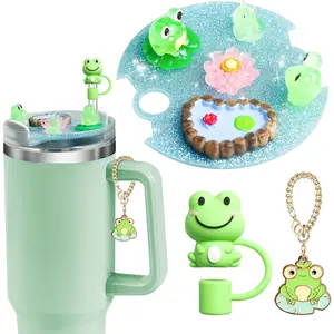 Accessories Compatible with Stanley Cup Lid, Fit for 40 oz Stanley Lid Charms Decor, Silicone Straw Topper Cover Cap, Cute Charms for Stanley 30&40 Oz Tumbler with Handle (Frog)