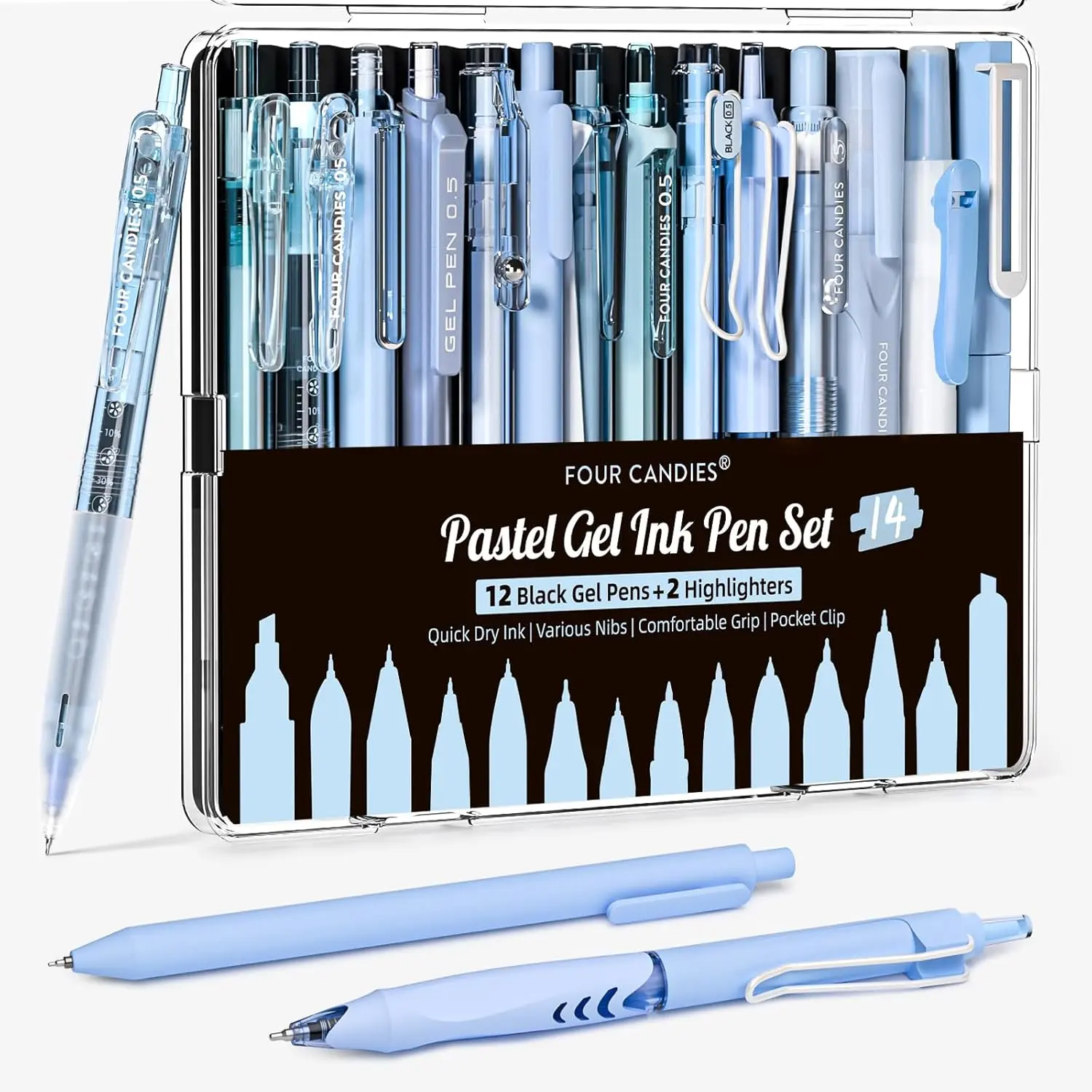 14pack/Blue(black ink*12+ Highlighters*2)