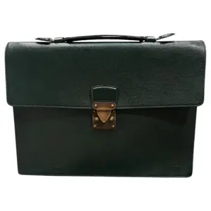 Pre-owned LOUIS VUITTON Leather Briefcase LOUIS VUITTON: Baltik Green "Taiga" "LV" Portfolio/Laptop/Briefcase