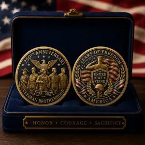 Veteran Brotherhood 250th Anniversary Coin, United We Stand Patriotic Commemorative Challenge Coin, Military Veteran Gift, Coin Only No Box Included