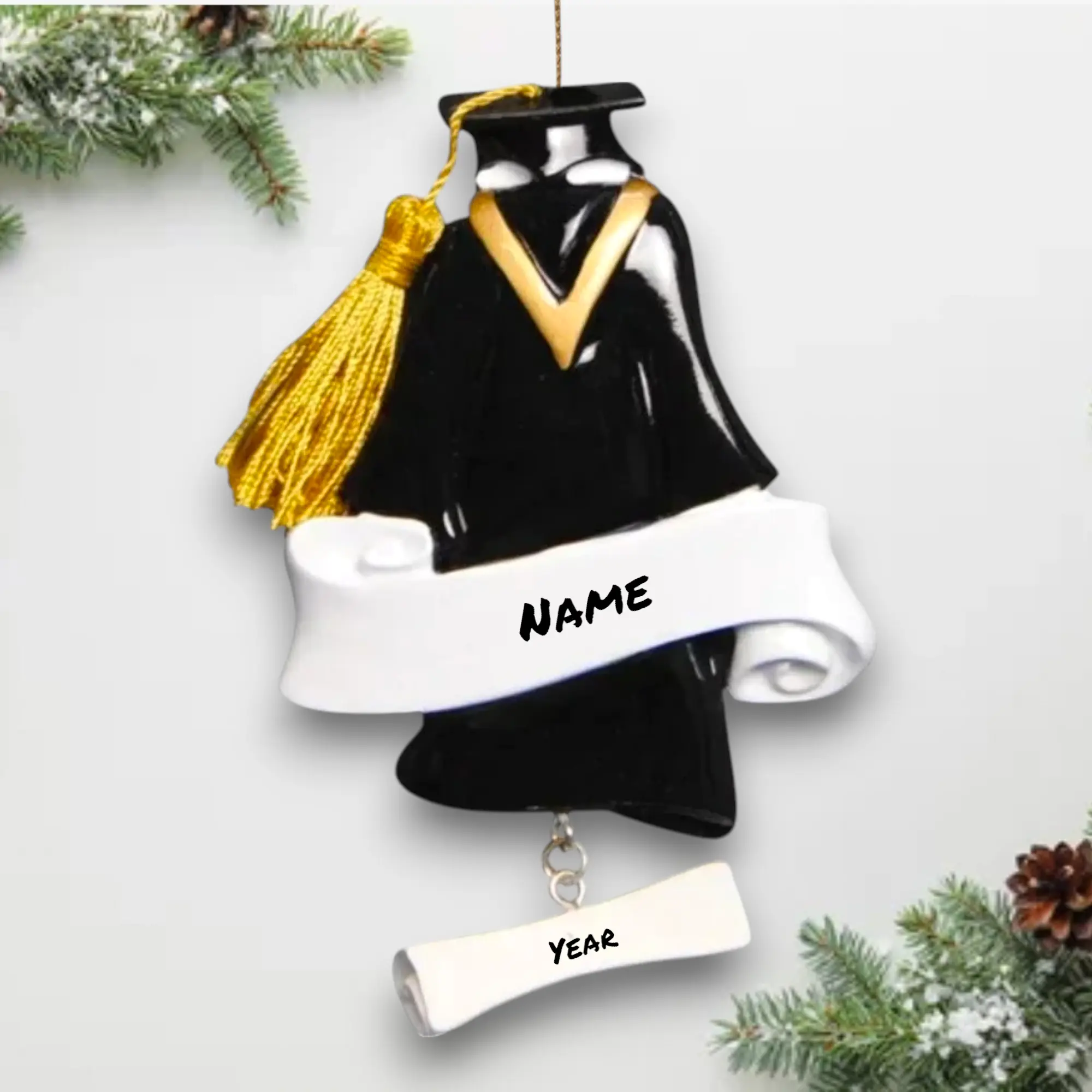 Personalized Grad Gown Christmas Ornament – Custom Name & Year – Graduation Cap and Diploma Keepsake 2025