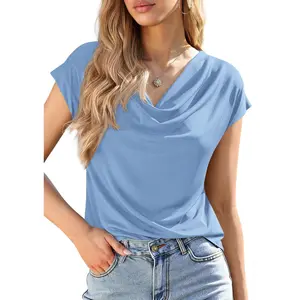 PrettyGarden Cowl Neck Short Sleeve Tops For Women  Dressy Casual Clothing Summer Blouses Spring Business Work Office Shirts