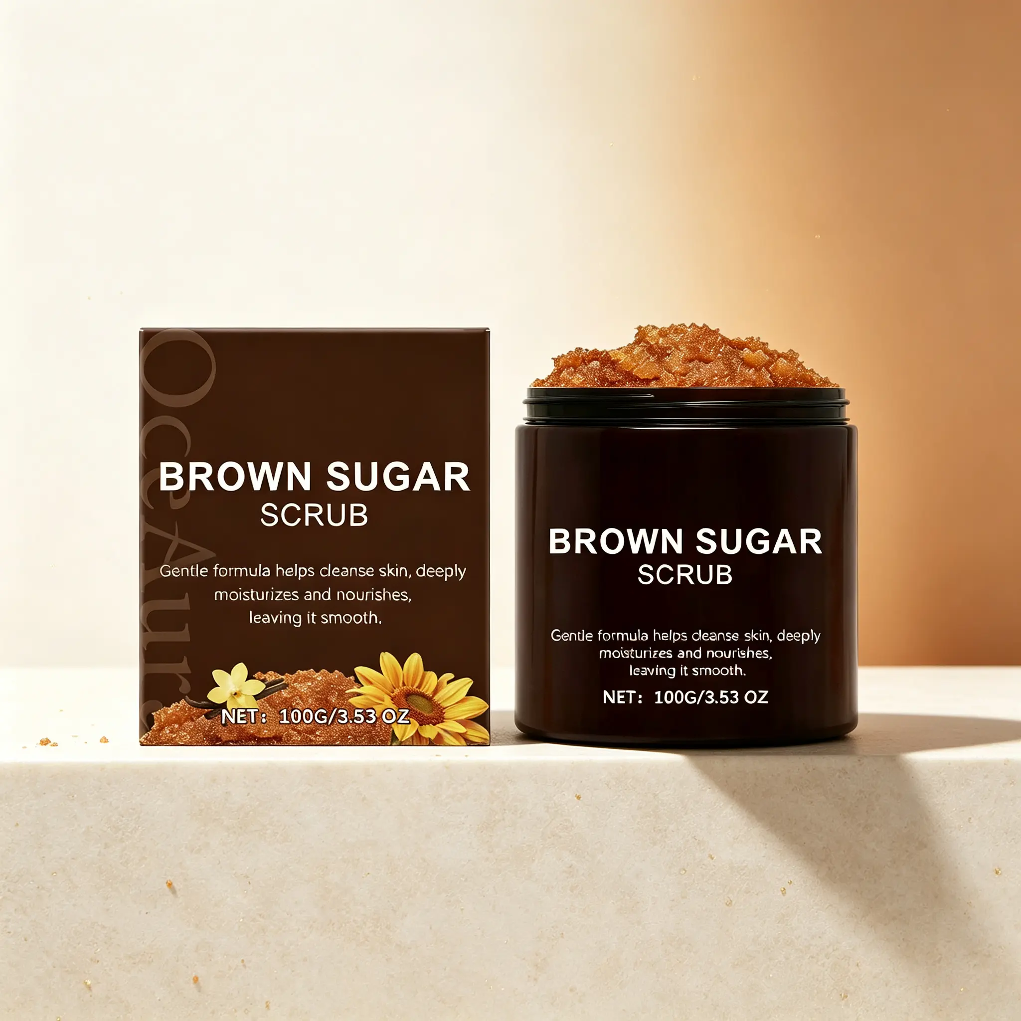 Brown Sugar Body Scrub - Gentle Exfoliator for Dry Skin, Daily Care Option with Moisture Boost, Sensitive Safe, Wet Apply, Nourishes for Smooth & Glowing Skin, 100g, Hydrating Oil, Sensitive Skin, Moisturizes