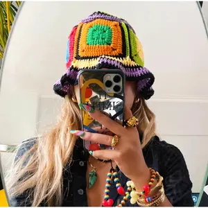 Crochet Knitted Bucket Hat Hollow Fashion Handmade Y2K Korean Fashion Design Cap