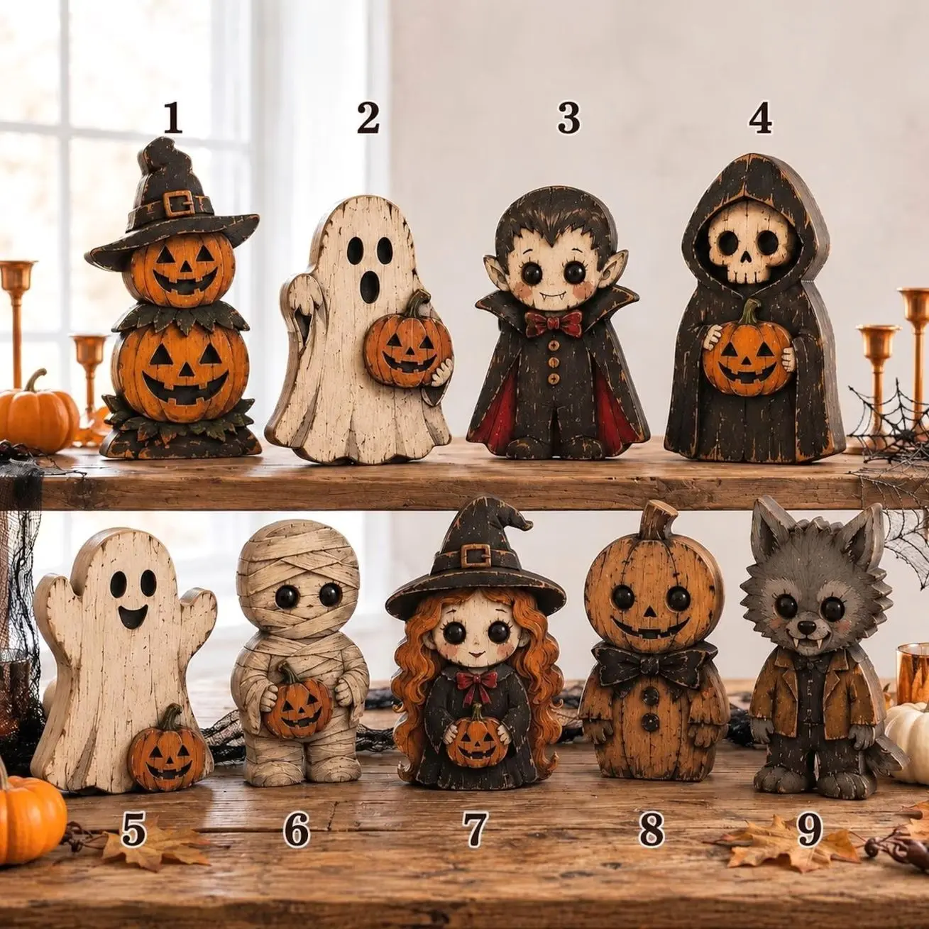 Vintage Inspired Halloween Wooden Figures – Hand Painted Spooky Characters