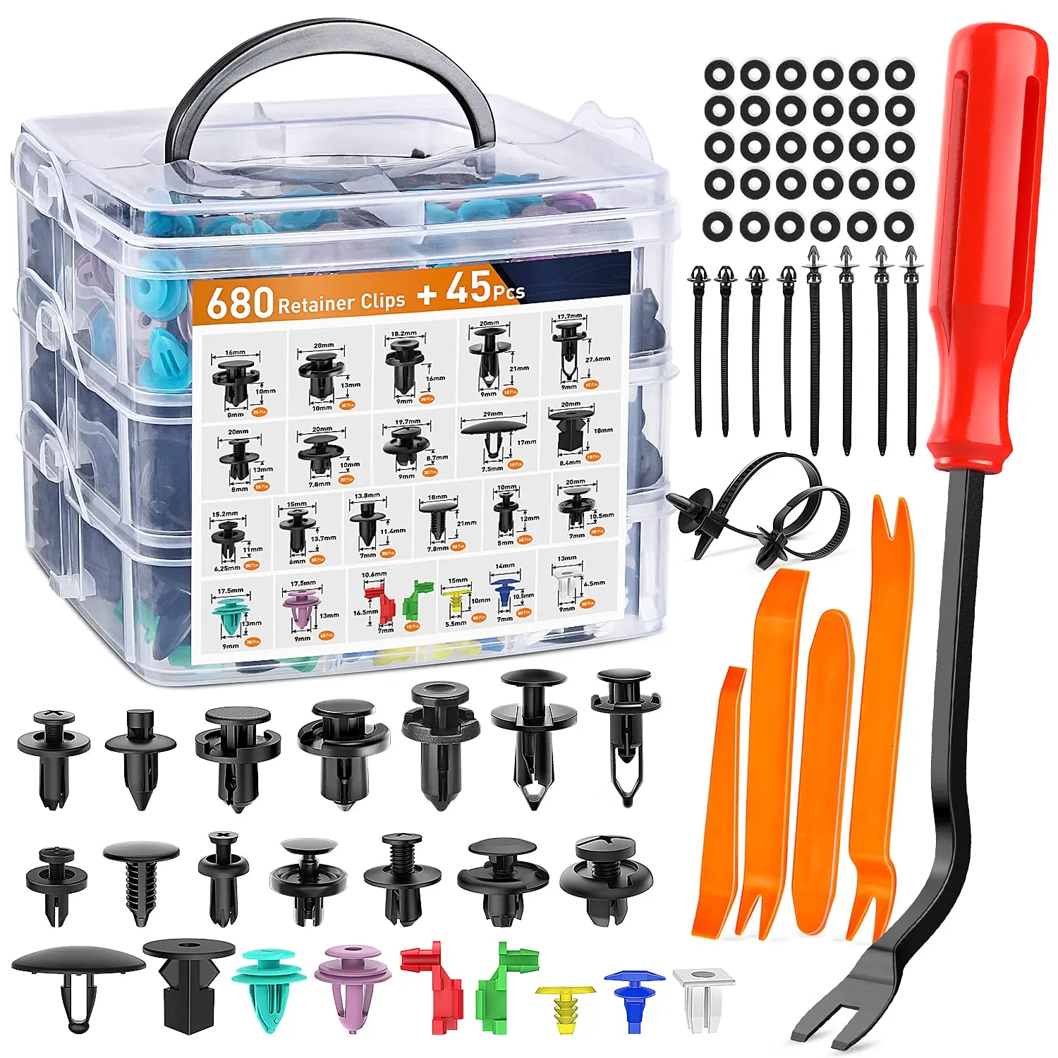 680 Pcs Car Fastener Clip Kit Auto Fastener Clip Mixed Car Body Push Retainer Pin Rivet Bumper Door Trim Panel Repair(680PCS with Tool)