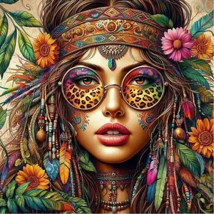 5D DIY full rhinestone round diamond painting - diamond art painting kit, flowers, feathers, beads, mosaic, canvas - DIY decorative painting, home wall decor, suitable for Halloween and Christmas, birthday and anniversary gifts, Diamond Painting Kits