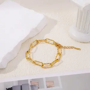 Fashionable Minimalist Golden Irregular Geometric Chain Bangle - Beaded Costume Jewelry Accessory with Rich Surface Texture, Unique Style for Daily Wear, Party,summerwins