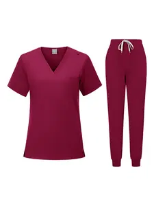 Lightweight Breathable V Neck Short Sleeve Scrubs Suit Wicking Workwear Uniforms For Beauty Centers Staff