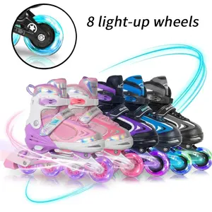 Nattork Boys' Inline Skates for Beginners Ages 4-8, 4-Size Adjustable, Roll-Activated Light-Up PU Wheels, ABEC-7 Bearings, Soft Liner, Toe Guard, Indoor Outdoor Sports Toy