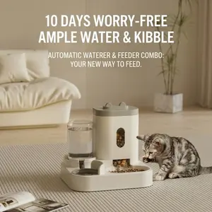 Cute 2-in-1 Automatic Cat Feeder & Water Dispenser  Portion Control Pet Bowl
