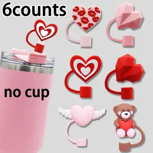 Heart Theme Straw Set, Reusable Straw Caps for 10mm Straws, Straw Spout Lid, Waterproof Cup Accessories, Drink Protectors, Birthday Gift, Christmas Gift, Valentine's Day Gift