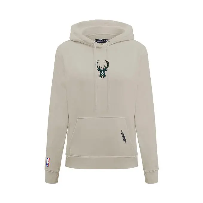 Women's Pro Standard Classic Icon Taupe Milwaukee Bucks Hooded Sweatshirt