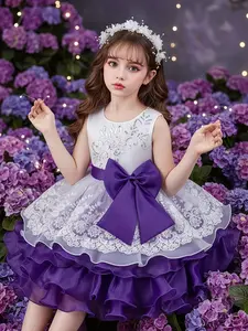 Children's Halloween and Christmas Costumes,Girl's Floral Print Butterfly Sleeve Ruffle Trim Sweater Dress, Elegant Patchwork Lace Trim A Line Dress for Party Wedding Guest, Kids Clothes for All Seasons