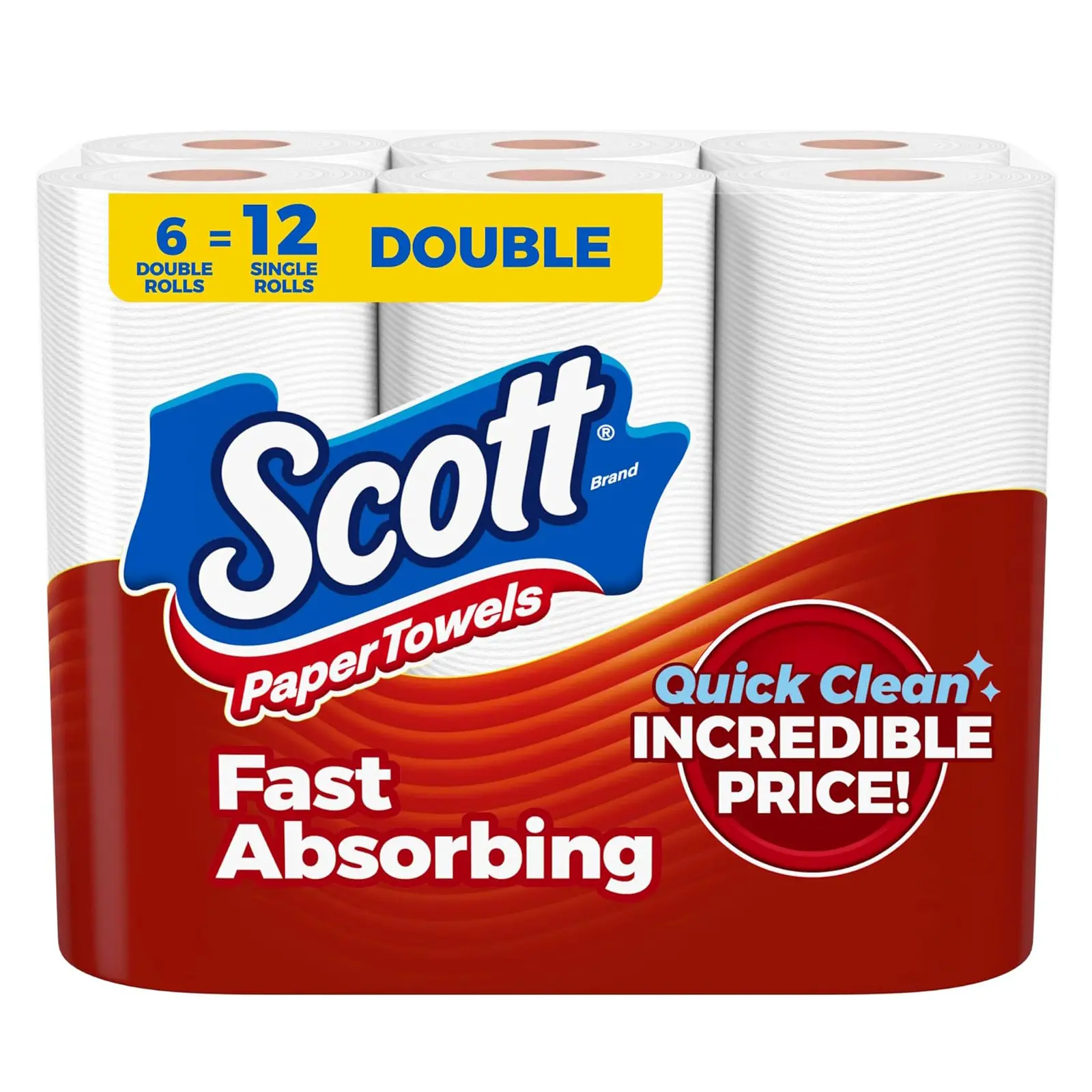 Scott Paper Towels, Choose-A-Sheet, 6 Double Rolls = 12 Regular Rolls (108 Sheets Per Roll)