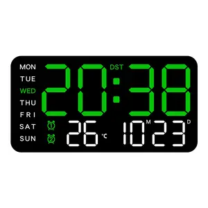 Large Screen LED Alarm Clock Simple Design, Desktop Clock with Temperature Humidity Display, Dual Alarms, 4 Brightness Levels, Hangable and Standable, Digital Wall Clock