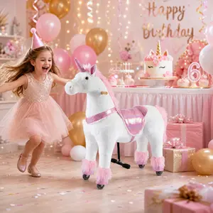 Unicorn Ride on Toy for Girls 4 to 8 Years, Soft Plush Horse Riding with Steering Handle, Weight Capacity 165 LBS, No Batteries or Electricity Cute Play