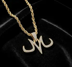 CELIKY US Zircon Iced Out Hip-Hop Letter Pendant Necklace, Dragon Ball Z Majin Buu M Personalized Initial Sparkling Cubic Zirconia Diamond Necklace, Unisex Streetwear DBZ Hip Hop Jewelry, Trendy Party Wear Accessories for Men and Women